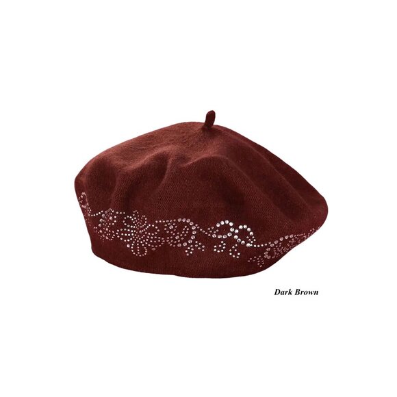 Studded Floral Design Beret NWT – Women’s Winter Hat - Picture 3 of 11